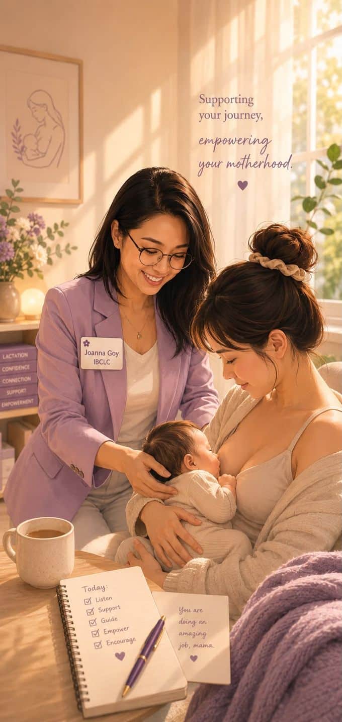 Joanna Goy, IBCLC lactation consultant in Singapore, supporting a breastfeeding mother
