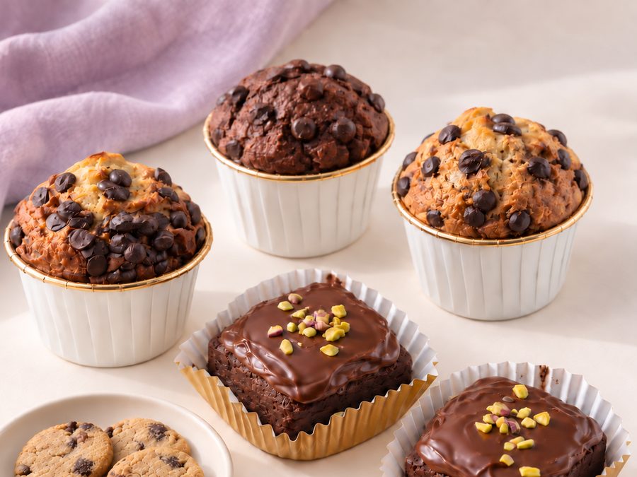 Three SLB lactation muffins with chocolate brownies