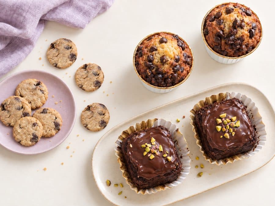 A full spread of SLB cookies, muffins and brownies from above